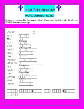 Preview of ASH WEDNESDAY: A WORD JUMBLE PUZZLE