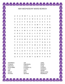 Preview of ASH WEDNESDAY WORD SEARCH