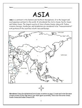 Preview of ASIA CONTINENT PRINTABLE WORKSHEETS PACKET COUNTRIES OF ASIA
