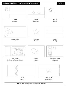 ASIA Countries - Flags Coloring Sheet by Kangaroo Worksheets | TPT