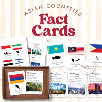 Preview of ASIA Country Facts Flash Cards, Montessori Inspired Resource, 49 Countries