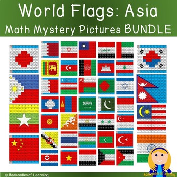 Preview of ASIA World Flags Hundred Chart Mystery Pictures BUNDLE