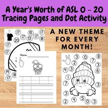 Preview of ASL 0 - 20 Number Dot Marker and Tracing Activity Pages for the Year