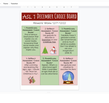 Preview of ASL 1 and 2 Choice Boards (Editable)