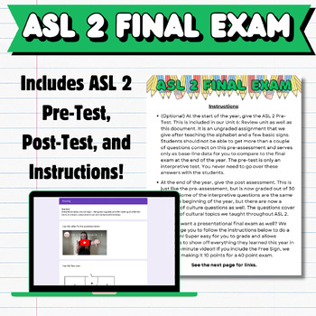 Preview of ASL 2 Final Exam! End of the Year Post Assessment