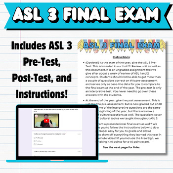 Preview of ASL 3 Final Exam! End of the Year Post Assessment