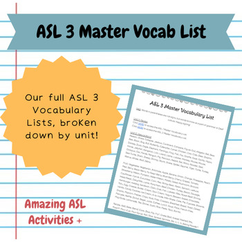 Preview of ASL 3 Master Vocabulary List