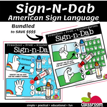 Preview of ASL APHABET NUMBERS 1 TO 20 SIGN-N-DAB ASL CARDS BUNDLE