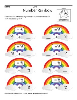 Preview of ASL Addition and Subtraction Worksheets with Rainbows