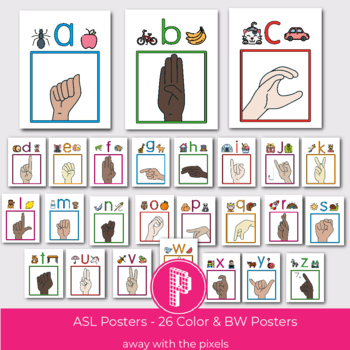 Preview of ASL Alphabet Finger Spelling Sign Language Posters - Color & Black and White