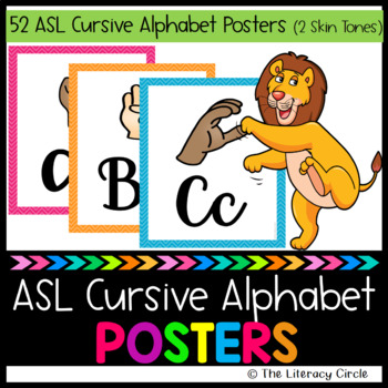 Preview of ASL Alphabet Poster with Cursive Writing (Two Skin Tones) 52 Posters