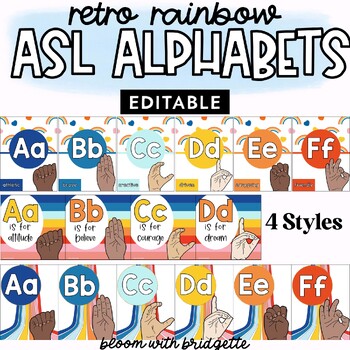 Preview of ASL Alphabet Posters - Retro Classroom Decor - EDITABLE