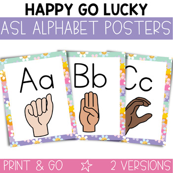 Preview of ASL Alphabet Posters / Retro Sign Language Alphabet Posters / Happy Go Lucky