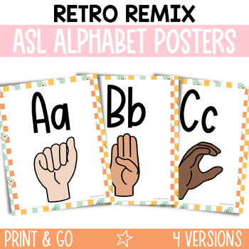 Preview of ASL Alphabet Posters / Retro Sign Language Alphabet Posters / Retro Remix