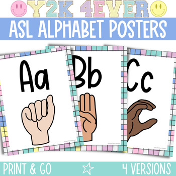 Preview of ASL Alphabet Posters / Retro Sign Language Alphabet Posters / Y2K Decor