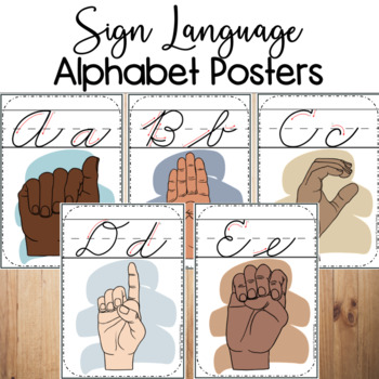 Preview of ASL Alphabet Posters Zaner-Bloser Cursive - Neutral Tones