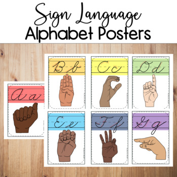 Preview of ASL Alphabet Posters Zaner-Bloser Cursive - Rainbow & Plain