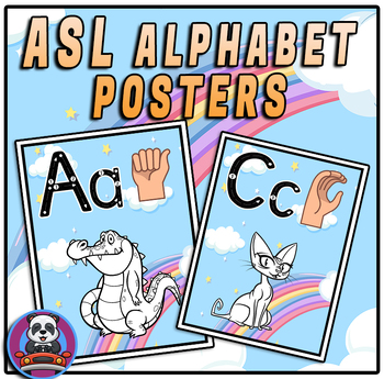 Preview of ASL Alphabet Posters - bright rainbow classroom decor - sign language alphabet