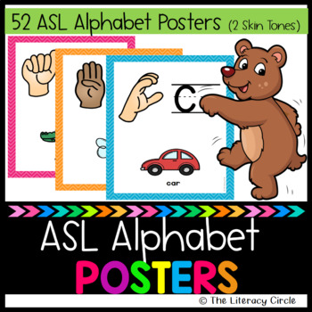 ASL Alphabet Posters with Pictures (Two Skin Tones) 52 Posters | TPT