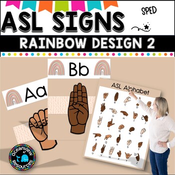 Preview of ASL Alphabet posters.  BOHO RAINBOW design 2