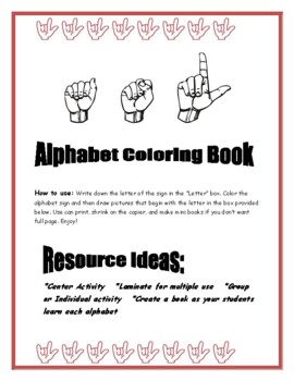 Preview of ASL (American Sign Language) ABC Coloring Book