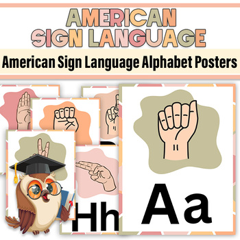 Preview of ASL | ASL American Sign Language Boho Alphabet Posters Classroom Decor