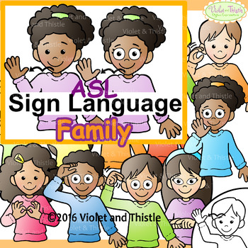 Preview of ASL American Sign Language Kids signing Family Words Clipart Clip Art