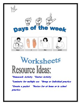 Preview of ASL (American Sign Language) Days of the week worksheets