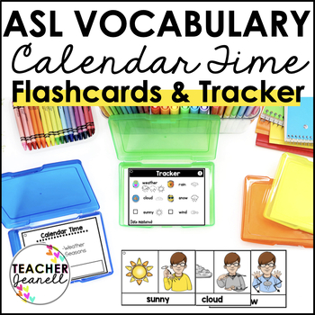 Preview of ASL Flashcards and Tracker Calendar Time | Sign Language Flashcards