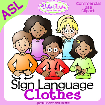 Preview of ASL American Sign Language Kids Clothes Clothing Signs Clipart