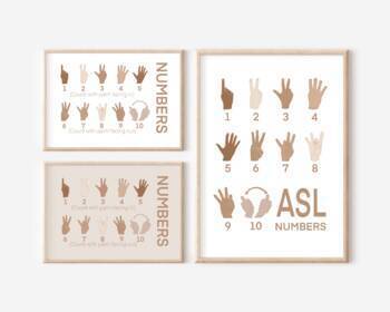 Preview of ASL American Sign Language Number Posters Minimalist Boho Neutral