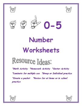 Preview of ASL (American Sign Language) Numbers 0-5 Worksheets