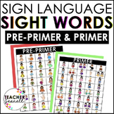 ASL American Sign Language Pre-Primer and Primer Sight Wor