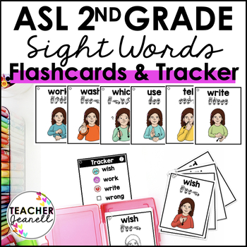 Preview of ASL Flashcards and Tracker Second Grade Sight Words - Sign Language Flashcards