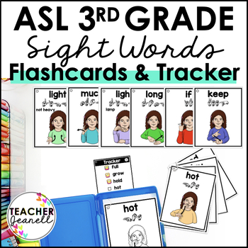 Preview of ASL Flashcards and Tracker Third Grade Sight Words - Sign Language Flashcards