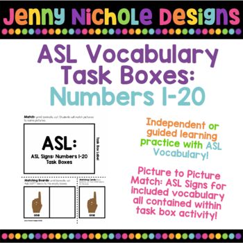 Preview of ASL (American Sign Language) Task Boxes: Number 1-20