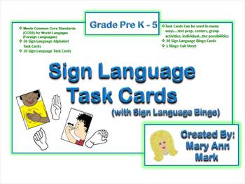 Preview of ASL American Sign Language Task Cards and Sing Language Bingo