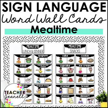 Preview of ASL American Sign Language Word Wall Cards - Mealtime Words
