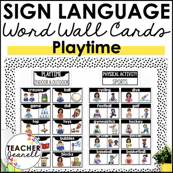 Preview of ASL American Sign Language Word Wall Cards - Playtime Words