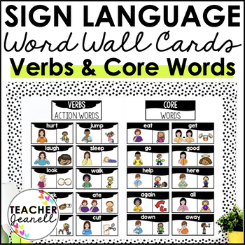 Preview of ASL American Sign Language Word Wall Cards - Verbs and Core Words