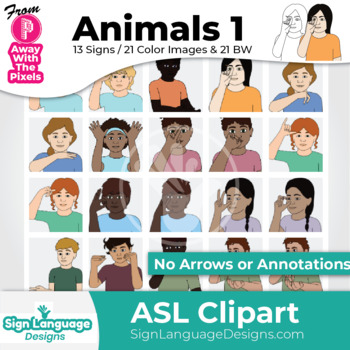 Preview of ASL Animals 1 Clipart - American Sign Language Graphics 13 Signs / 21 Images