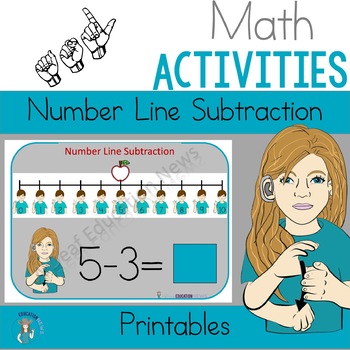 Preview of ASL Apple Number Line Subtraction (1-10)- Printable