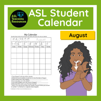 Preview of August ASL Calendar Worksheet - Calendar Skills Builder