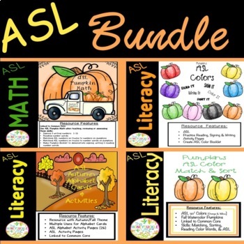 Preview of ASL Autumn Fall Literacy Math and Basic Skills Bundle