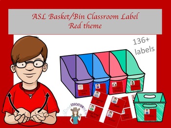 Preview of ASL Basket/Bin Classroom Label in Red
