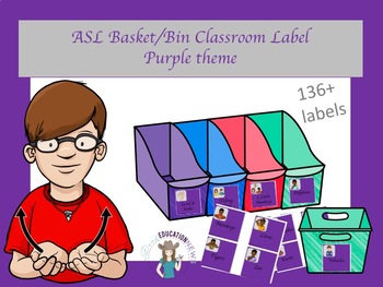 Preview of ASL Basket/bin Classroom Label in Purple