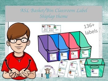 Preview of ASL Basket/bin Classroom Label in Shiplap