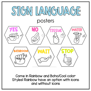 Preview of ASL Boho/Cool Colors Hand Signal Sign Language Posters