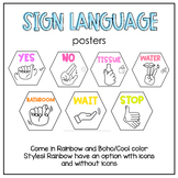 ASL Boho/Cool Colors Hand Signal Sign Language Posters