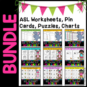 Preview of ASL Bundle ( Worksheets, Charts, Pin Cards, Puzzles, Posters)